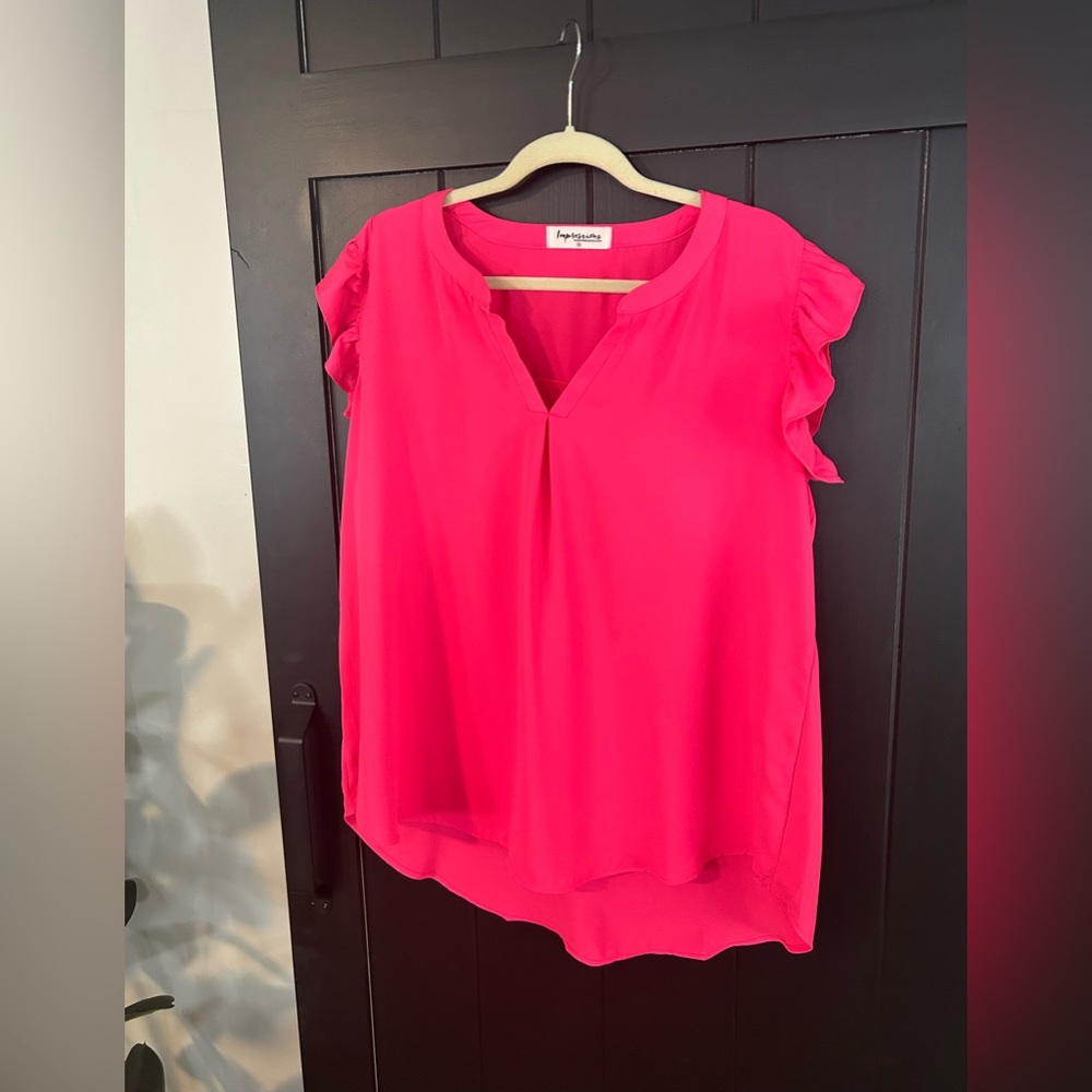 Bright pink flutter sleeve top